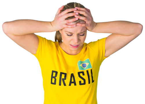 Disappointed football fan in brasil tshirt