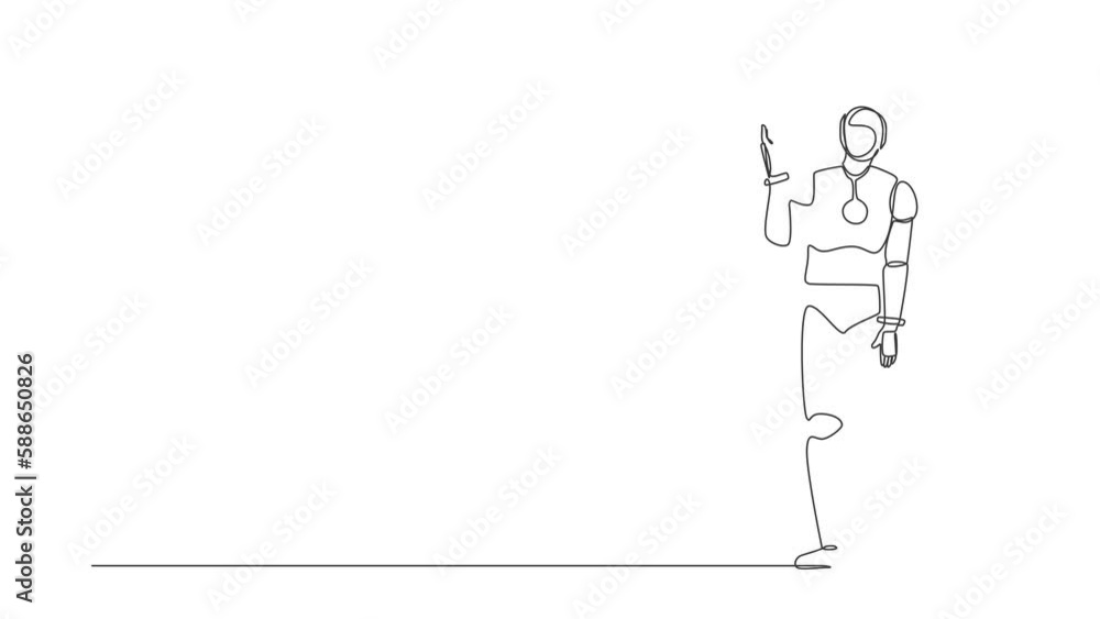 Poster animated self drawing of continuous line draw robot gesturing ok sign with fingers. okay sign gestur