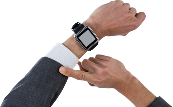 Cropped hand of businessman wearing smart watch