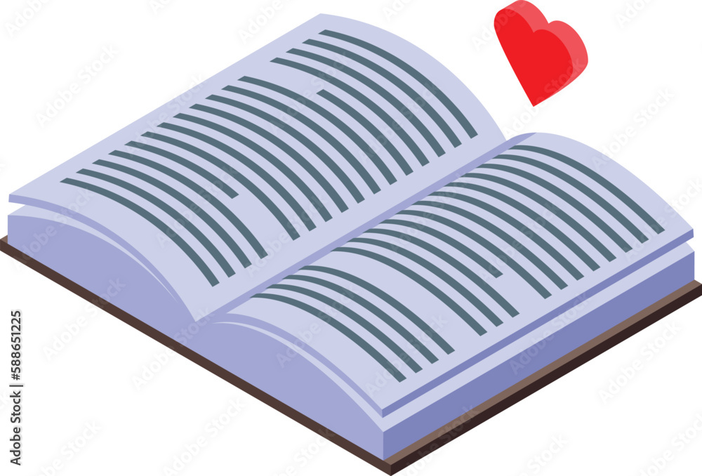 Wall mural Love book icon isometric vector. School study. Open text - Wall murals