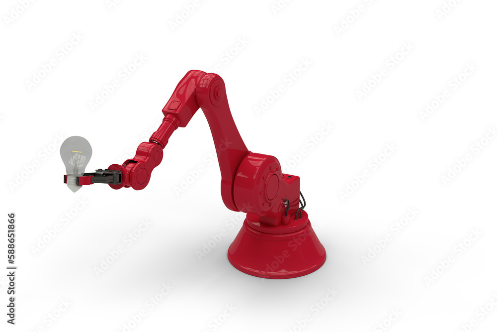 Poster digital generated image of red robotic arm holding filament