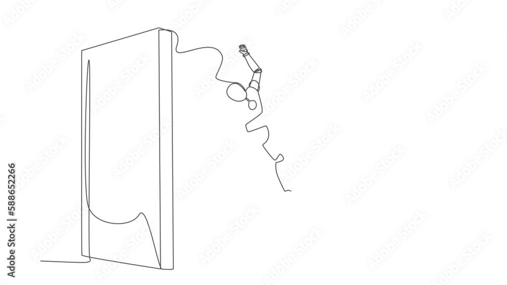 Poster animated self drawing of continuous line draw robot managed to jump over the wall. get new experienc