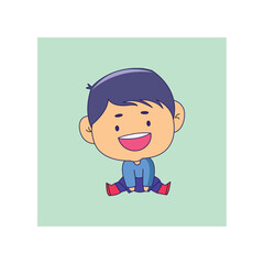 icon of laughing kid sitting open legs with arms on ground vector illustration art