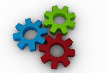 Gears arranged on white background