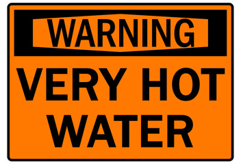 Hot warning sign and labels very hot water