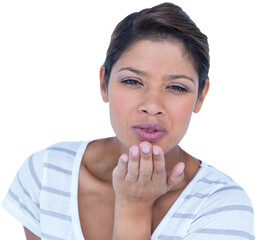 Portrait of beautiful woman blowing kiss