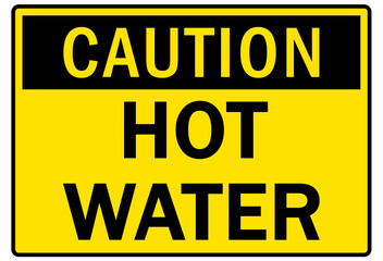 Hot warning sign and labels hot water
