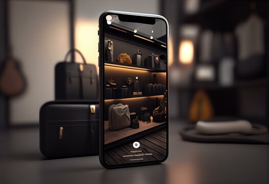 online store with phone mockup 3d render. Generative AI