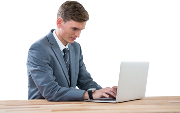 Young businessman using laptop