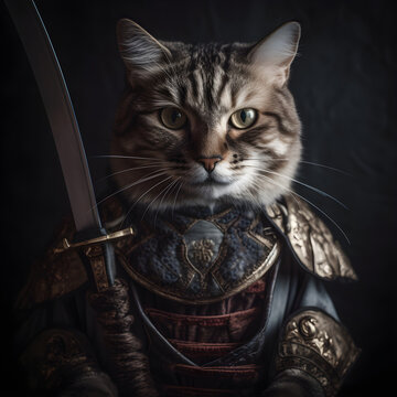 Samurai Cat with serious face