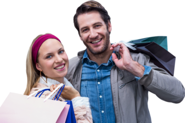 Smiling couple with shopping bags 