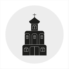 An image of a silhouette of a Christian church in black with a white outline. The church as a logo