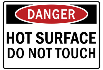 Hot warning sign and labels hot surface do not touch