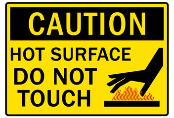 Hot warning sign and labels hot surface do not touch