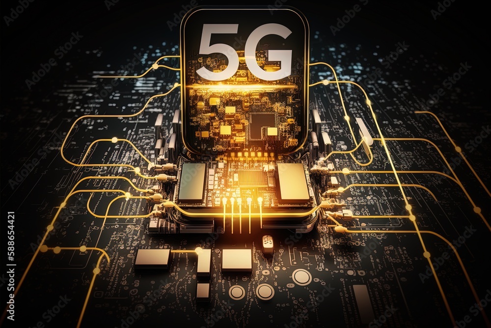 Poster computer board with 5g symbol. ai generated