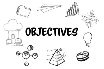 Objectives text surrounded by various vector icons