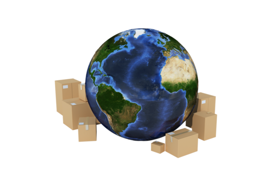 Cardboard boxes around globe