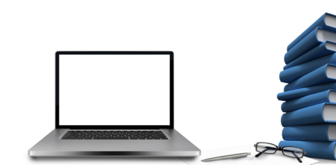 Digital composite image of laptop with files 