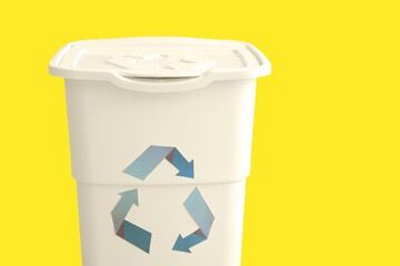 Container for garbage on yellow background. Recycling concept