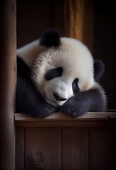 Fototapeta premium Panda with a sleepy expression, ready for a nap, generative ai