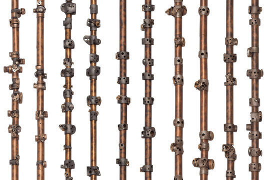 tile-able steampunk metal pipes, isolated on white background, generative ai
