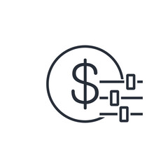 Dollar and regulator. Pricing. Vector linear icon isolated on white background.
