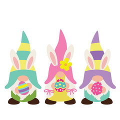 Cute Easter bunny gnomes vector cartoon illustration