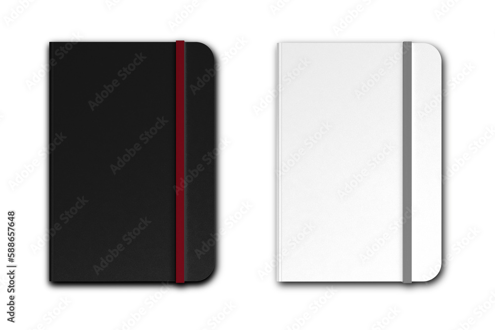 Poster black and white office organizer with rounded corners and bookmark. mock up isolated on a white back