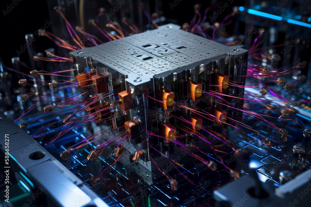 Fototapete Quantum computer, with qubits changing state, achieving quantum supremacy. Conceptual illustration. Generative AI