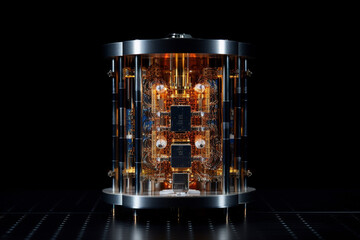 Quantum computer, with qubits changing state, achieving quantum supremacy. Conceptual illustration. Generative AI