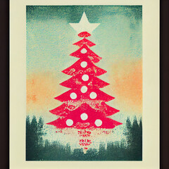 Generative AI. Christmas tree grunge old retro card.