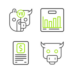 Set line Bull market, Business finance report, Pie chart infographic and and bear of stock icon. Vector