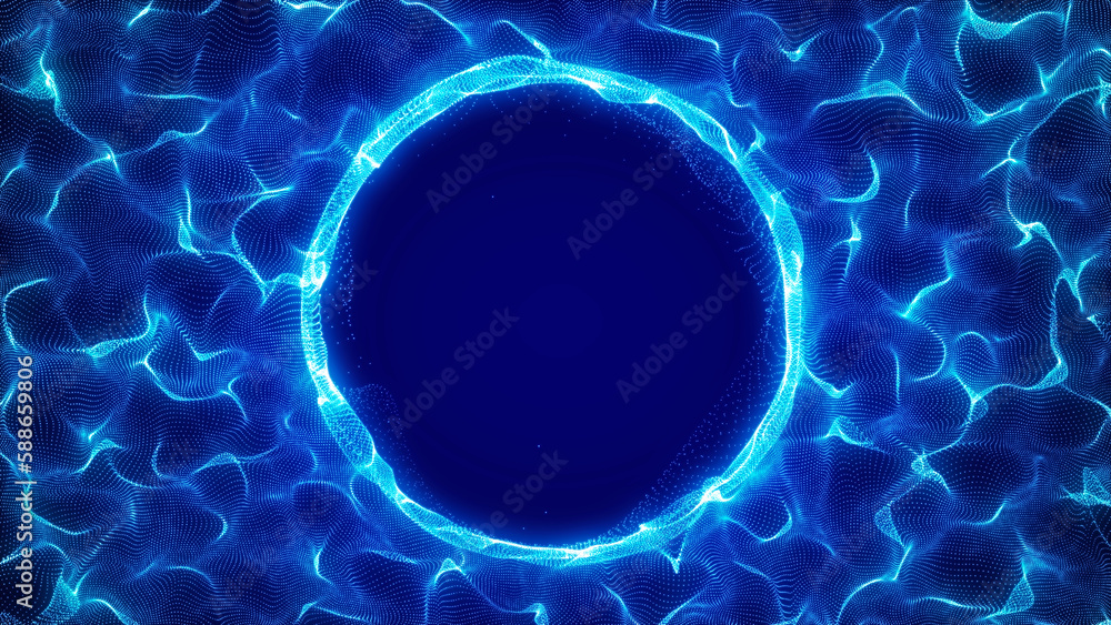 Poster funnel-shaped tunnel for movement between cyberspaces. cosmic wormhole. space travel concept. 3d ren