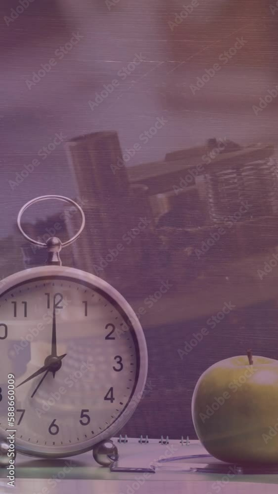 Poster animation of clock and books over clock mechanism