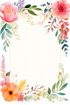 Watercolor Floral Frame for Notebook Paper, Generative AI