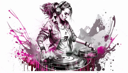 Obraz premium illustration of Disc jockey, DJ perform. AI generative 