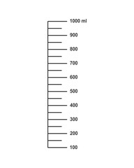 Scale with 1 liter or 1000 ml liquid volume for measuring cups to preparing cooking or chemistry flasks isolated on white background. Vector outline illustration