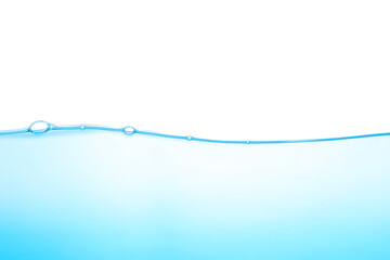 Water surface with air bubbles isolated on white background. Waves and air bubbles blue water with line.