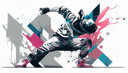 illustration of hype beast breakdancers, vector. grunge designs style. splash. pastel colors combination. AI generated
