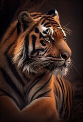 Tiger basking in the sun, its orange and black stripes glinting in the light, generative ai