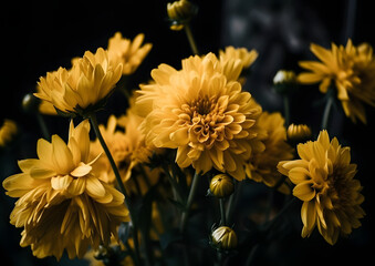Yellow Petaled Flowers on dark, Yellow flowers alone in dark tones representing sadness. This flower grows in regions close to the sea