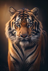 Fototapeta na wymiar Tiger with a majestic expression, looking regal and powerful, generative ai