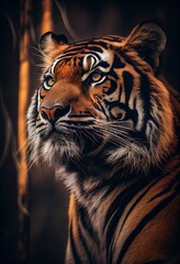 Tiger with a majestic expression, looking regal and powerful, generative ai