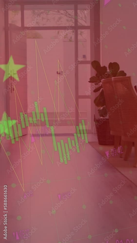 Poster animation of flag of china and data processing over house