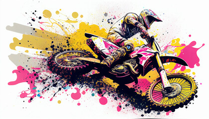 Fototapeta na wymiar illustration of motocross on the dirt track. AI generated 
