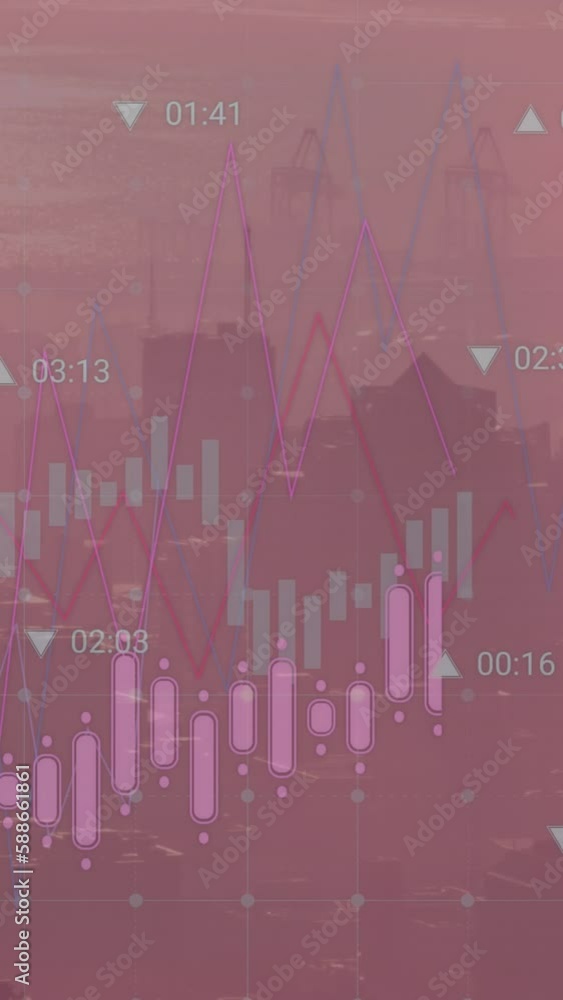 Poster animation of flag of china and data processing over cityscape