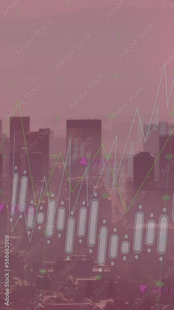 Poster animation of flag of china and data processing over cityscape
