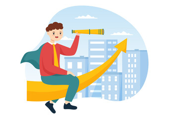 Ambition Illustration with Entrepreneur Climbing the Ladder to Success and Career Development in Flat Cartoon Business Plan Hand Drawing Template