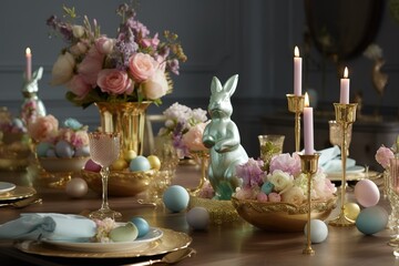 Easter day celebration, decoration, easter eggs, ,rabbit, generative AI,