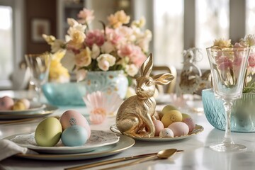 Easter day celebration, decoration, easter eggs, ,rabbit, generative AI,